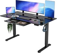 Glass Standing Desk With Drawers, 55×24 Inch