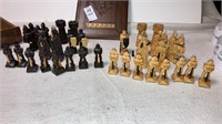 Wooden carved chess set- no board, instructions