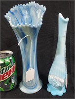 Pair of Blue Slag Glass Vases