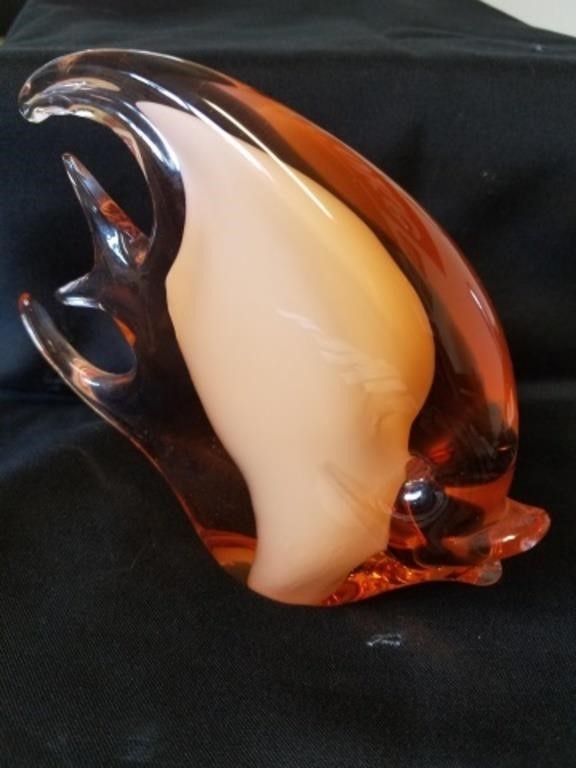 Blown Glass Fish, Orange, 6" x 5"