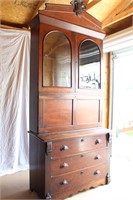 Antique 2-Pc. Arched Glass Secretary Cabinet