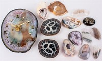 Lot Cut Polished Geodes Crystals Gem Stone & Clock