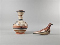 Vintage 10" Mexican Tonala Pottery Vase & Bird