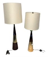 Two Wood & Brass MCM Lamps