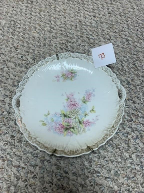 Pink and white floral decorative plate with hanger