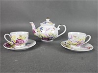 Teapot with Matching Cups & Saucers