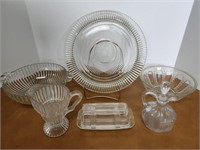 Glass bowls, platter, cruet,