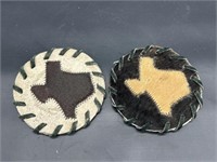 (2) Leather Coasters w/ Texas Shape, 1 is Cowhide