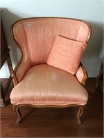 Peach pink wingback chair & pillow (see note)