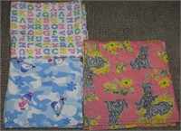 (3) Crib Baby Doll Blankets w/Vtg Cat & Dog 24sq