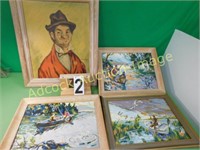 4 Pictures In Wooden Frames Largest Is 24" X 20"
