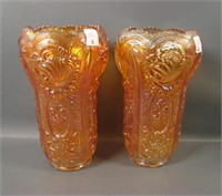 Two Imperial IG Marigold Scroll & Flower Vases