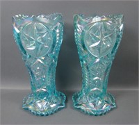 Two LE Smith Ice Blue Ohio Star/ Nortec Vases