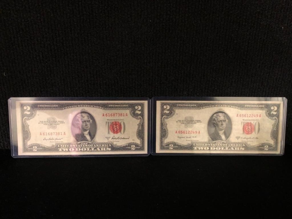 (2) 1953 $2 Red Seal Notes