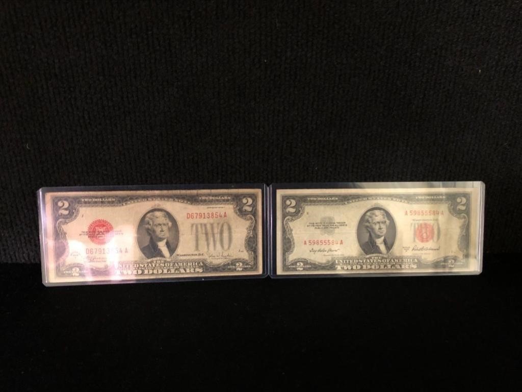 1928 & 1953 $2 Red Seal Notes