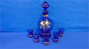 Cobalt Blue Glass With Gold Accents Decanter And