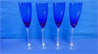 (4) Cobalt Blue Topped Champagne Glasses