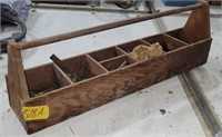 Vintage wood tool box with contents