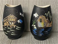 (2) Hand Painted Vases