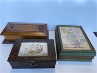 3 Vintage Wooden Jewelry Boxes