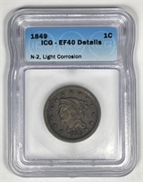 1849 Braided Hair Large Cent N-2 ICG XF40