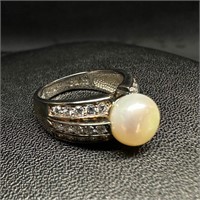 Sterling Pearl & CZ Ring