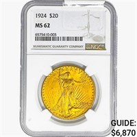 1924 $20 Gold Double Eagle NGC MS62