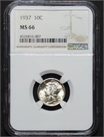 1937 Mercury Silver Dime NGC MS66