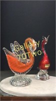 Pair of large art glass bird figures –tallest is