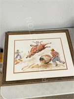 framed watercolor "bull rider" Lloyd Witham