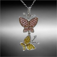 Stunning Double Butterfly Sterling Silver Pendant