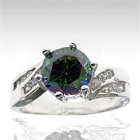 Mystic CZ Ring with Deep Blue & Green Hues -Size