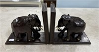 Pair of Wood Carved Elephant Bookends