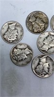 (7) Mercury dimes, assorted years