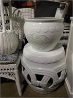 WHITE PORCELAIN JARDINIERE W/ STAND 33"