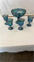 Carnival Glass Compote & Glasses