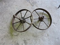 Two Antique Steel Wheels, 16" D, not a match