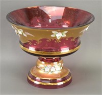 Enamelled Cranberry Pedestal Bowl
