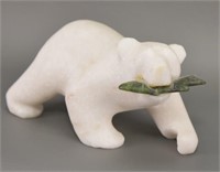 Stone Polar Bear and Fish Carving