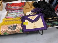 GROUP OF VINTAGE PILLOW COVERS, MASONS BAG,