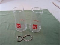 2 Uncola 7 Up Glasses and Bottle Opener