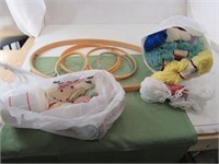 Bag of Yarn, Ribbon, Embroidery/Quilt Hoops
