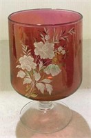Cranberry glass vase snifter with enameled