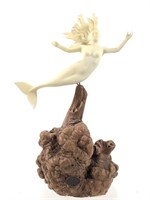 John Perry Sculpture Mermaid, Burl Base
