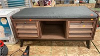 Louvered wooden bench. Two drawers.   Some dings