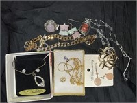 LOT OF MISC COSTUME NECKLACES, PIN & PIERCED