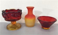 Amberina Glass Candle Holder, Vase, Compote