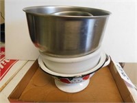 GE white mixing bowl - 3 stainless bowls - one