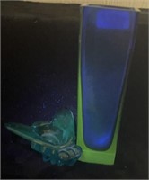 Cobalt Fly Salt & 8.5" Vase, Uranium Glass
