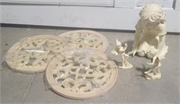 3 stepping stones & child with pixies statues